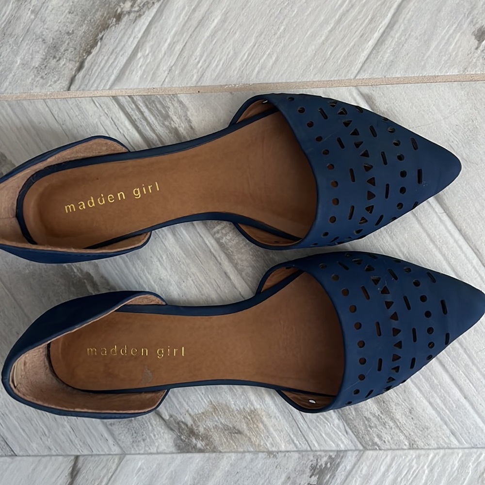 Madden Girl Navy Perforated Pointed-Toe Flats - Picture 3 of 4